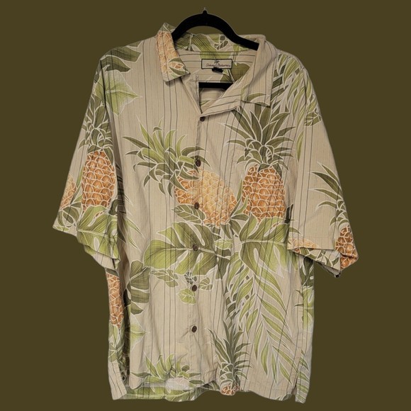 Tommy Bahama 100% Silk Men’s‎ Button Down Hawaiian XL Embroidered Stripes - Picture 1 of 6